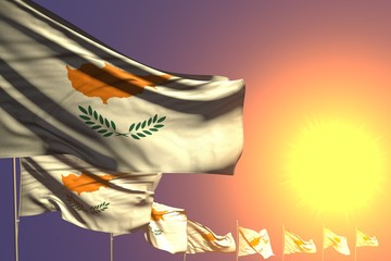 nice many Cyprus flags placed diagonal on sunset with space for your content - any holiday flag 3d illustration..