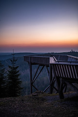 Fototapeta na wymiar Early morning sunrise with friends at a hidden platform, Black Forest, Germany