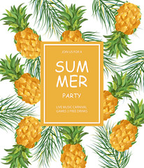 Summer pineapple pattern Vector. Fresh fruits tropic posters