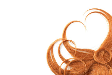 Red hair isolated on white background. Heart shape