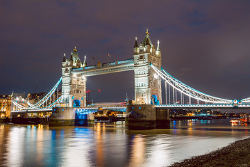 Fototapeta na wymiar Illuminated Tower Bridge right after the sunset