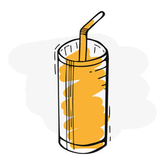 Orange Juice in a glass. Banner smoothies, lemonade, fresh, detox in sketch style.