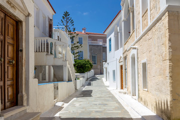 The streets of the town of Chora (Cyclades, Andros Island, Greece).