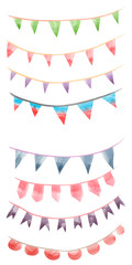 Watercolor vintage flags garlands set in vector. Party and wedding decor elements