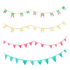 Watercolor vintage flags garlands set in vector. Party and wedding decor elements