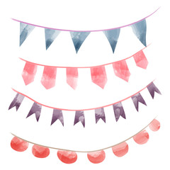 Watercolor vintage flags garlands set in vector. Party and wedding decor elements
