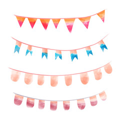 Watercolor vintage flags garlands set in vector. Party and wedding decor elements