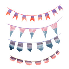 Obraz premium Watercolor vintage flags garlands set in vector. Party and wedding decor elements