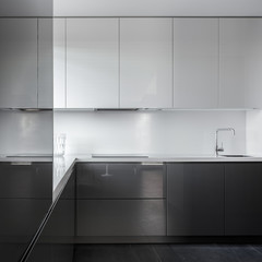 Gray and white kitchen unit