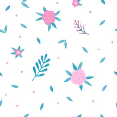 Wedding botanical seamless pattern. Vector background with roses and leaves