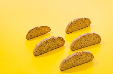 Slices of bread with color background