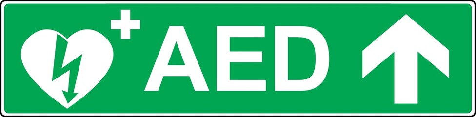 defibrillator emergency sign (D.A.E., A.E.D.)