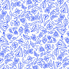 Fototapeta premium Simple ethnic pattern with blue flower element. Vector illustration for prints, clothing, packaging and postcards.