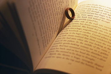 Fototapeta premium The ring in the book. Wooden ring. Abstract photo