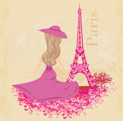 Fototapeta na wymiar elegant girl in Paris, abstract decorative card