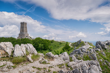 Fototapeta na wymiar Monument to Freedom Shipka - Shipka, Gabrovo, Bulgaria. Memorial is situated on the peak of Shipka in the Balkan Mountains near Gabrovo, Bulgaria.