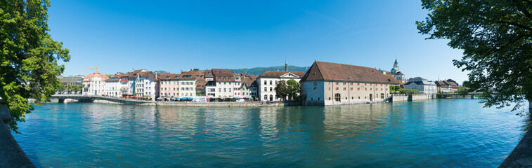 Fototapeta na wymiar city of Solothurn with the river Aare and a panorama cityscape view of the old town