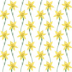 Narcissus - trendy pattern with flowers. Simple colored illustration for prints, clothing, packaging and postcards.