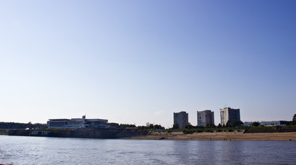 Komsomlsk-on-Amur, Russia, September 21, 2014. View from the Amur River to the embankment.