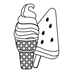 ice cream cone and ice lolly  in black and white