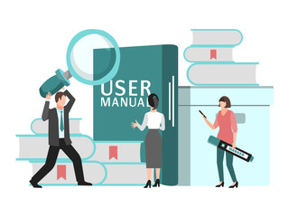 Sudents with books searching knowledge studying school reading concept vector illustration. University education people campus science teaching workplace. Successful educational characters.