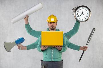 multitasking construction worker ready for any task