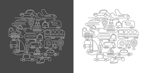 Transportation round shape line art designs