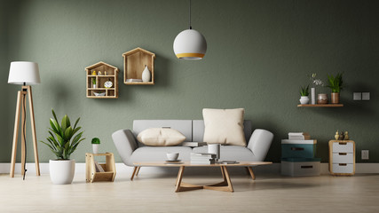 Interior poster mock up living room with colorful white sofa. 3D rendering. 