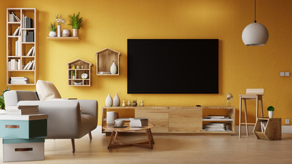 Interior poster mock up living room with colorful white sofa. 3D rendering. 