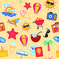 Summer seamless pattern of cute colorfull illustrations