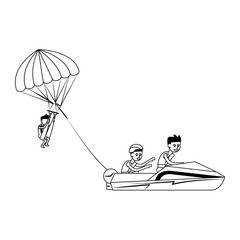 Water extreme sport cartoon isolated in black and white