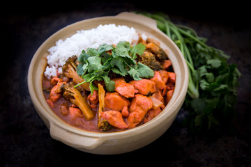 Butter chicken curry with Broccoli in Bowl