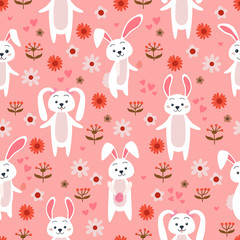 Fototapeta premium Rabbit forest Seamless Pattern. A Woodland animals