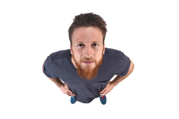top view portrait of a man on  white