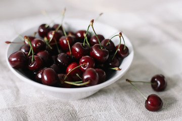 fresh sweet cherries on the table