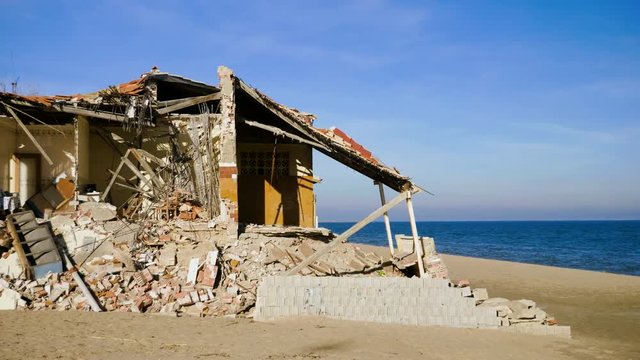 The ruins of an old abandoned house on the Mediterranean coast in Spain. 4K