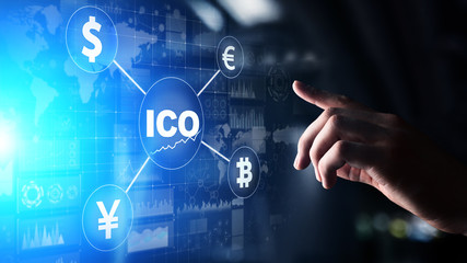 ICO - Initial coin offering, Fintech, Financial and cryptocurrency trading concept on virtual screen. Business and technology.