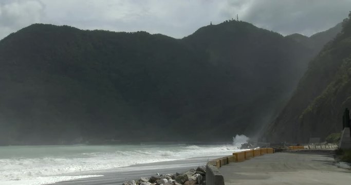 Rugged Mountainous Coastline The Day Before A Hurricane Hits - Megi