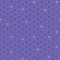 Pink and purple irregular polka dots vector seamless pattern.