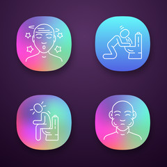 Food poisoning, allergy symptoms app icons set