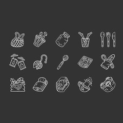 Zero waste kitchen chalk icons set