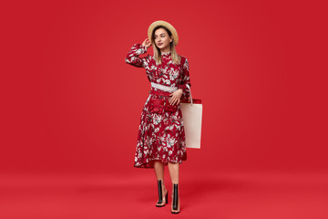 Stylish lady after shopping