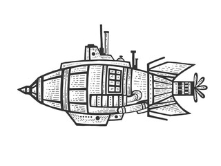 Fototapeta premium Fantastic fabulous bathyscaphe sketch engraving vector illustration. Scratch board style imitation. Black and white hand drawn image.