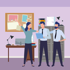 Business coworkers with office supplies