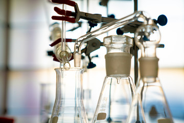 Glass instruments in the laboratory of chemical synthesis