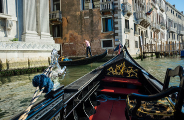 Fototapeta na wymiar View of the Grand Canal from a gondola in Venice, Italy.