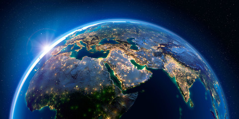 Earth at night and the light of cities. Middle East. - 272806520