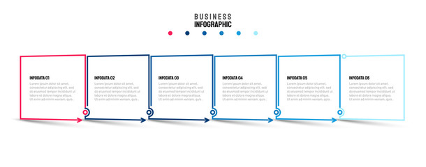 Business infographic template. Thin line flat design with squares 6 options or steps. Vector element for presentations.