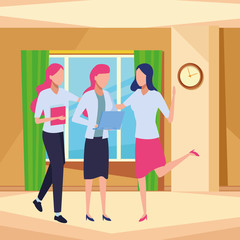 Business coworkers with office supplies