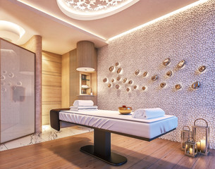 Modern interior design of Spa, Sauna, concept of fine living, relaxation, 3d rendering